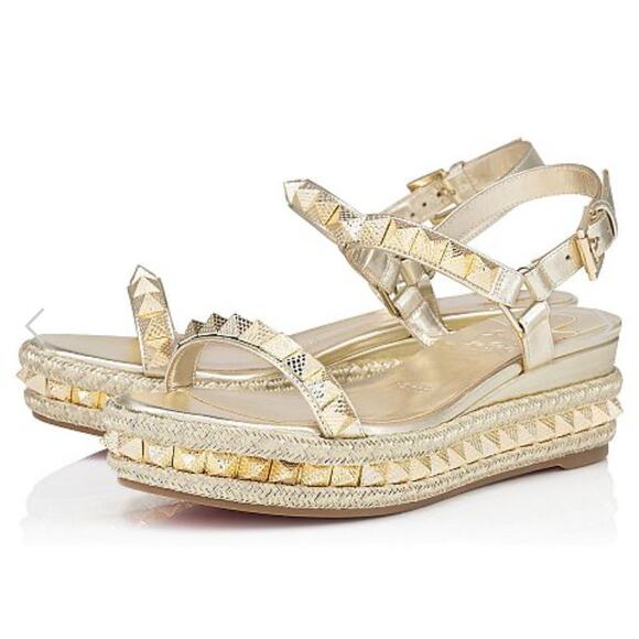 Christian Louboutin Pyraclou 60 Silver Spiked Wedge Sandals Size 40 BNIB - Picture 1 of 7
